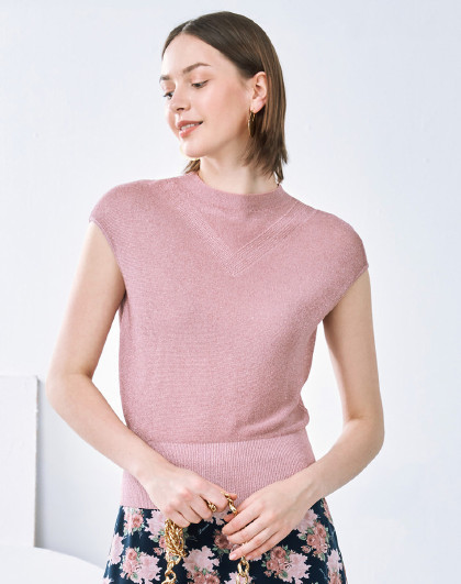 恩裳圆领修身人造丝毛针织衫短款上衣女2019新款女装夏装