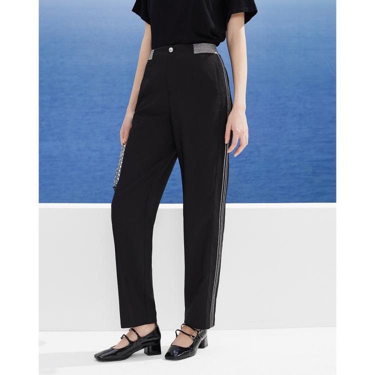 Dkny 【都市休闲】亮丝丝刺绣橡筋腰装饰直筒女式休闲长裤