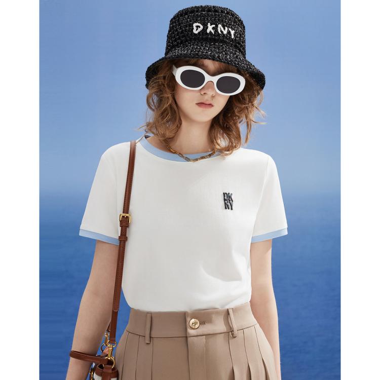 Dkny 【航海之旅】撞色边发泡印花logo女式短袖t恤2024春夏 In White