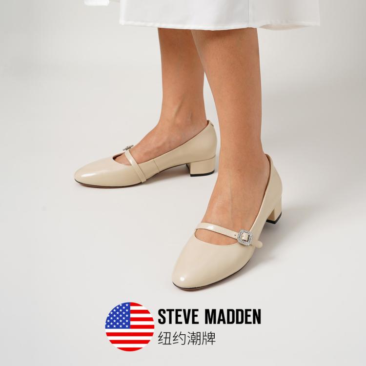 Steve Madden 【简约通勤】思美登复古玛丽珍鞋牛皮粗跟单鞋女鞋 Domino In Burgundy