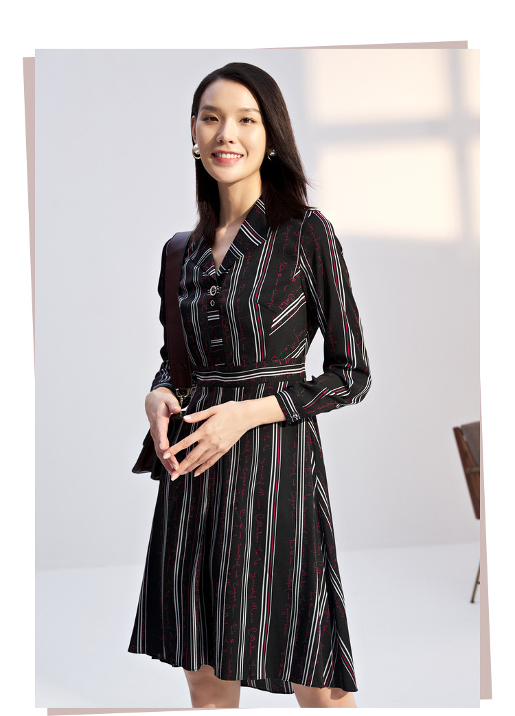 唯品专属·娜尔思2020秋冬女装撞色连衣裙不规则下摆裙子女