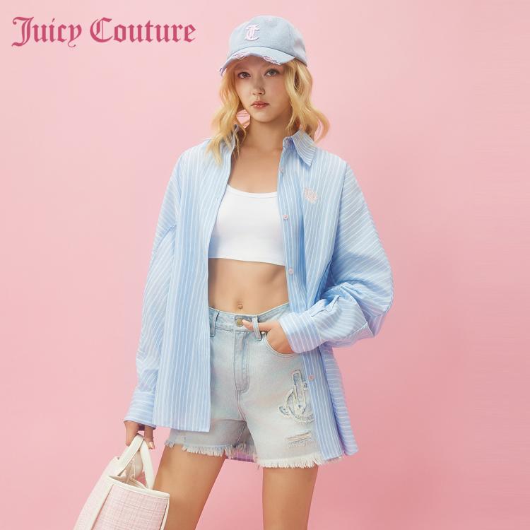 Juicy Couture 橘滋【2024春夏】天空之城logo皇冠刺绣连肩袖衬衫 In Blue