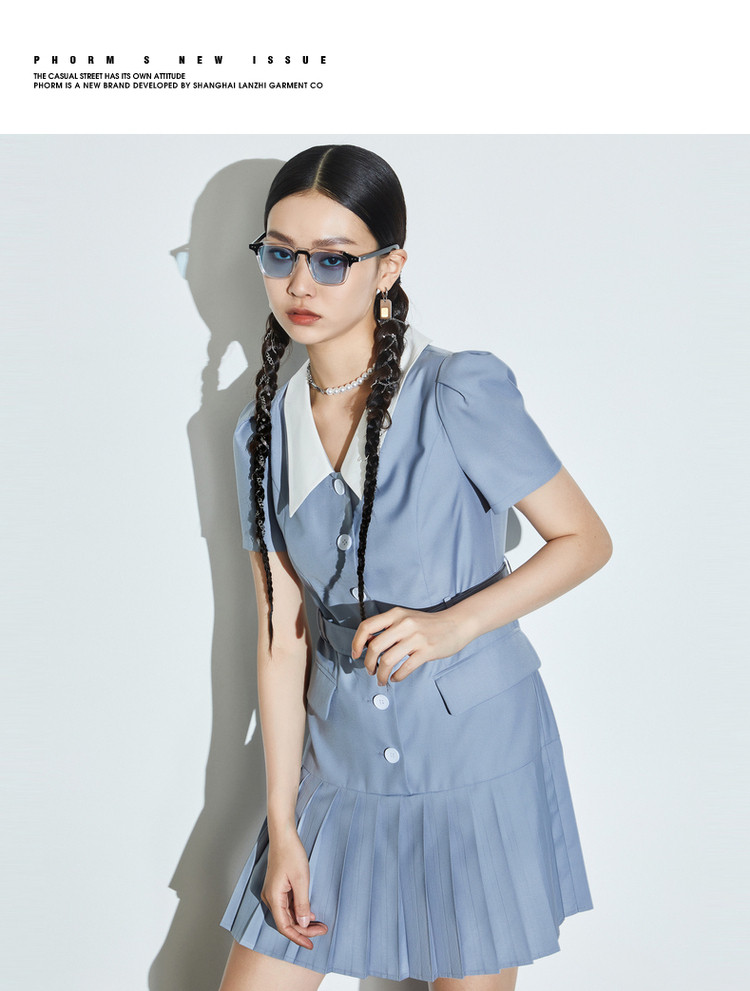 2021夏装新款显瘦流行洋气百褶裙设计感短裙休闲连衣裙女士