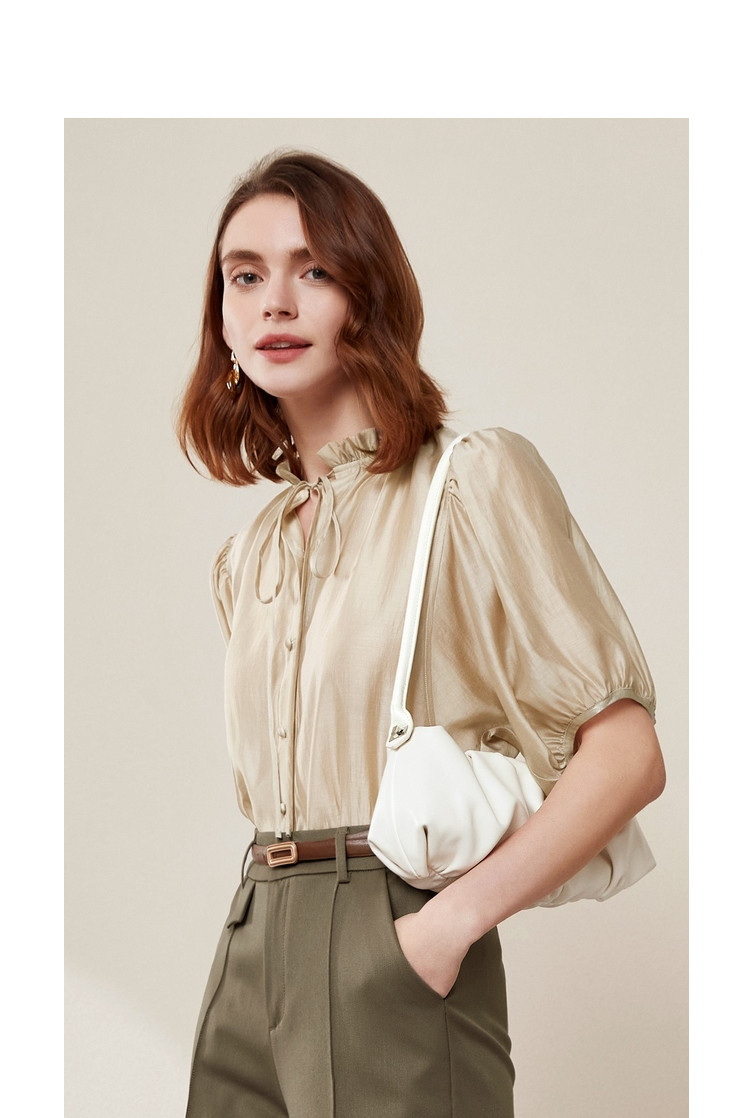 【艺术田园】21年秋新款天丝宫廷风木耳边立领设计感衬衫女