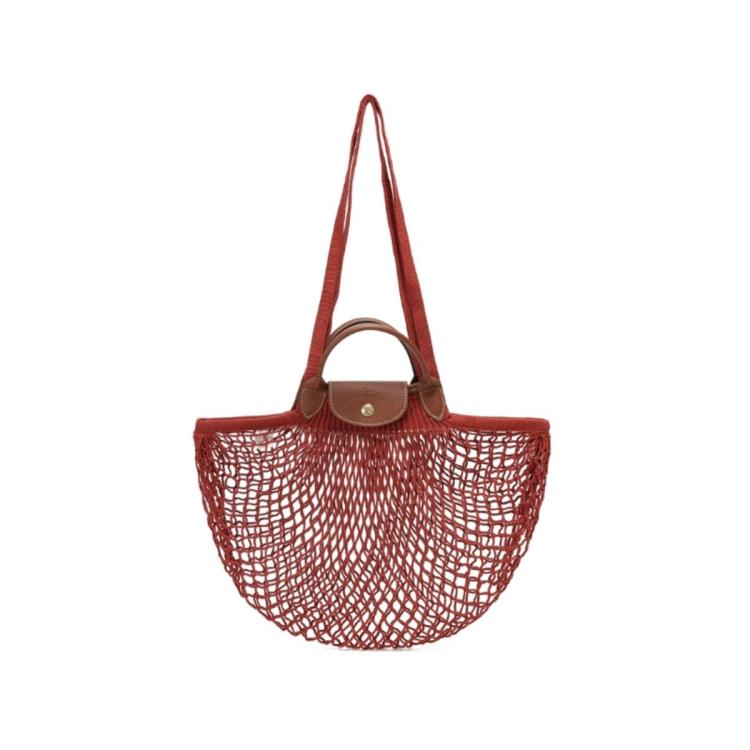 Longchamp 女士大号渔网包编织包手提单肩包购物网袋 10121 Hvh In Red