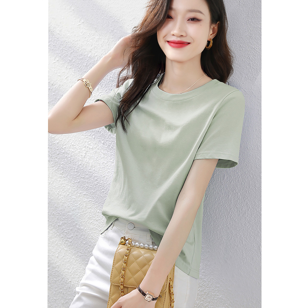 夏季韩版基础百搭简约休闲气质显瘦纯色短袖T恤女式