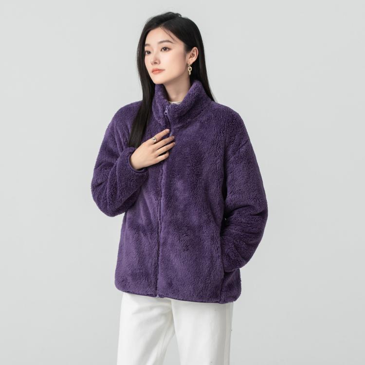 雪中飞 女式多色立领摇粒绒外套短款微弹简约保暖高品质上衣女蓬松厚实