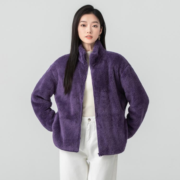 雪中飞 女式多色立领摇粒绒外套短款微弹简约保暖高品质上衣女蓬松厚实