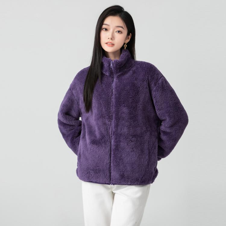 雪中飞 女式多色立领摇粒绒外套短款微弹简约保暖高品质上衣女蓬松厚实
