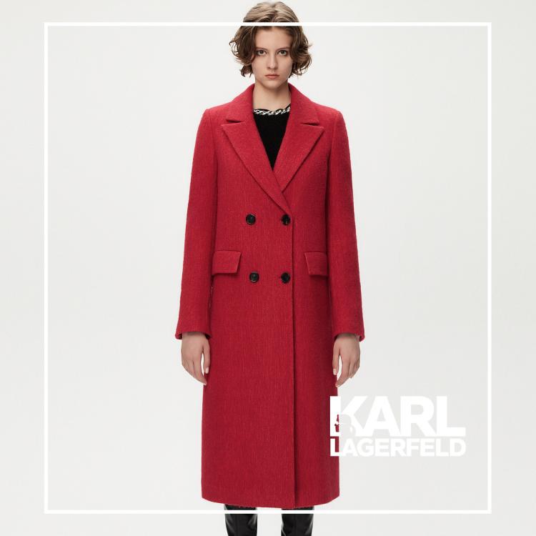 Karl Lagerfeld 【老佛爷】经典初剪羊毛混纺大衣 In Red