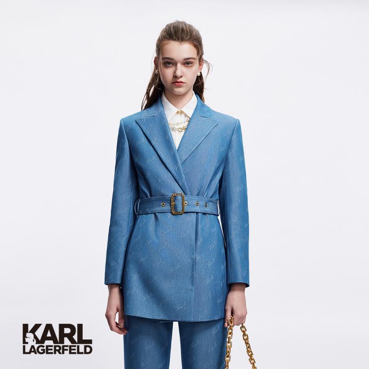 Karl Lagerfeld 【老佛爷】镭射印logo暗门襟戗驳领西装外套2024春夏新品 In Blue