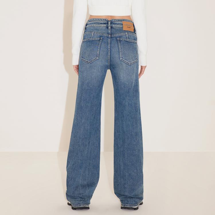 MISS SIXTY Miss Sixty 含桑蚕丝 2024春款牛仔裤女小v腰显瘦微喇裤复古长裤