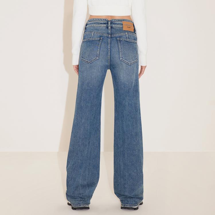 MISS SIXTY Miss Sixty 含桑蚕丝 2024春款牛仔裤女小v腰显瘦微喇裤复古长裤