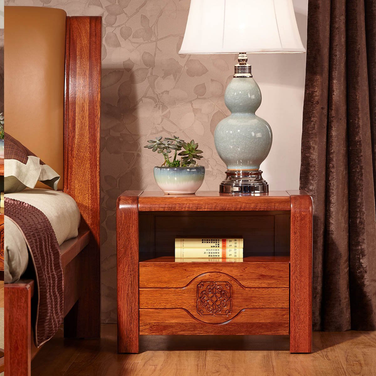 海棠木家具中式实木床头柜床边柜子卧室角柜储物柜b803