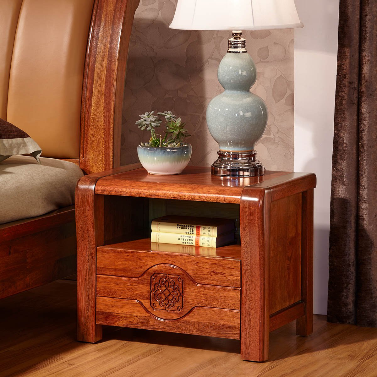 海棠木家具中式实木床头柜床边柜子卧室角柜储物柜b803