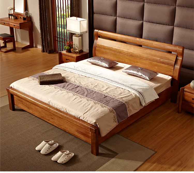 现代新中式胡桃全实木床简约双人床1.5米1.8卧室家具a305