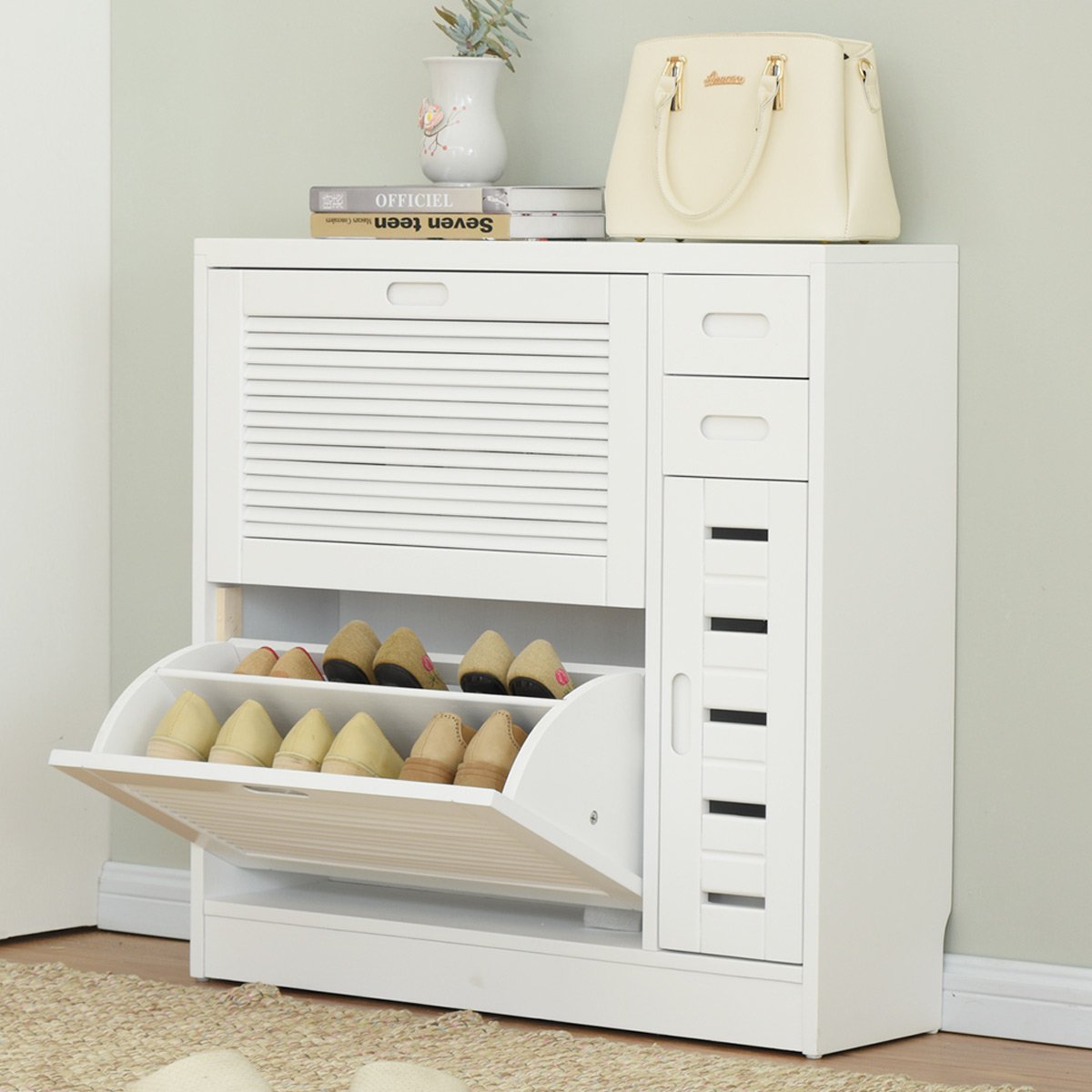 家逸家具官方旗舰店实木透气鞋柜翻门鞋柜鞋架玄关柜子 简约现代玄关