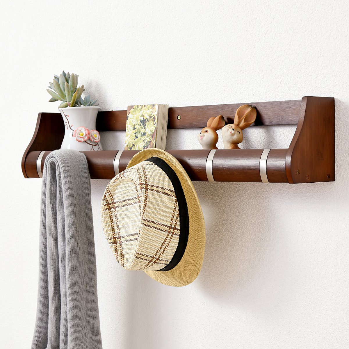 挂衣架壁挂衣架子家用卧室墙上挂衣钩玄关门后挂钩楠竹实木衣帽架