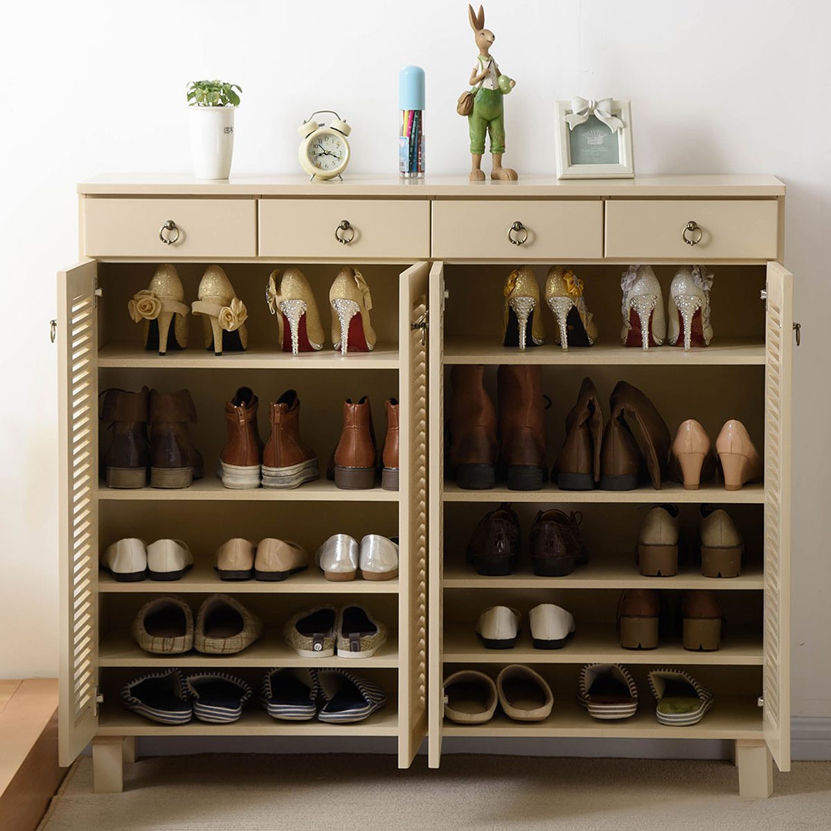 实木松木鞋柜简约现代门厅柜多层储物柜大容量对开门整装鞋柜门口鞋柜