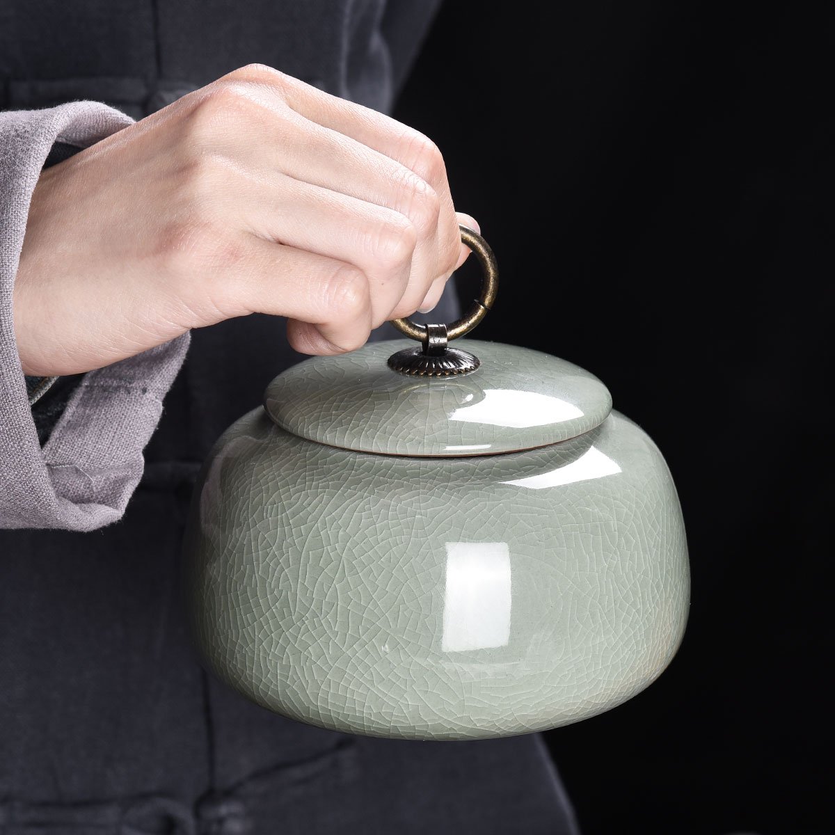 哥窑茶叶罐陶瓷密封罐存储罐铁观音储茶罐普洱茶罐礼盒装