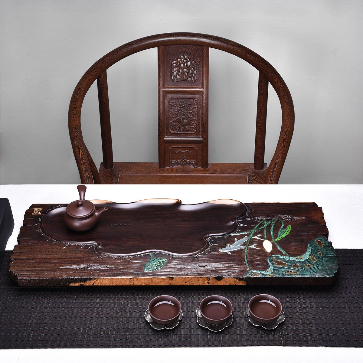 茶盘家用黑檀木整块实木茶盘黑紫檀茶盘托盘茶台原木复古