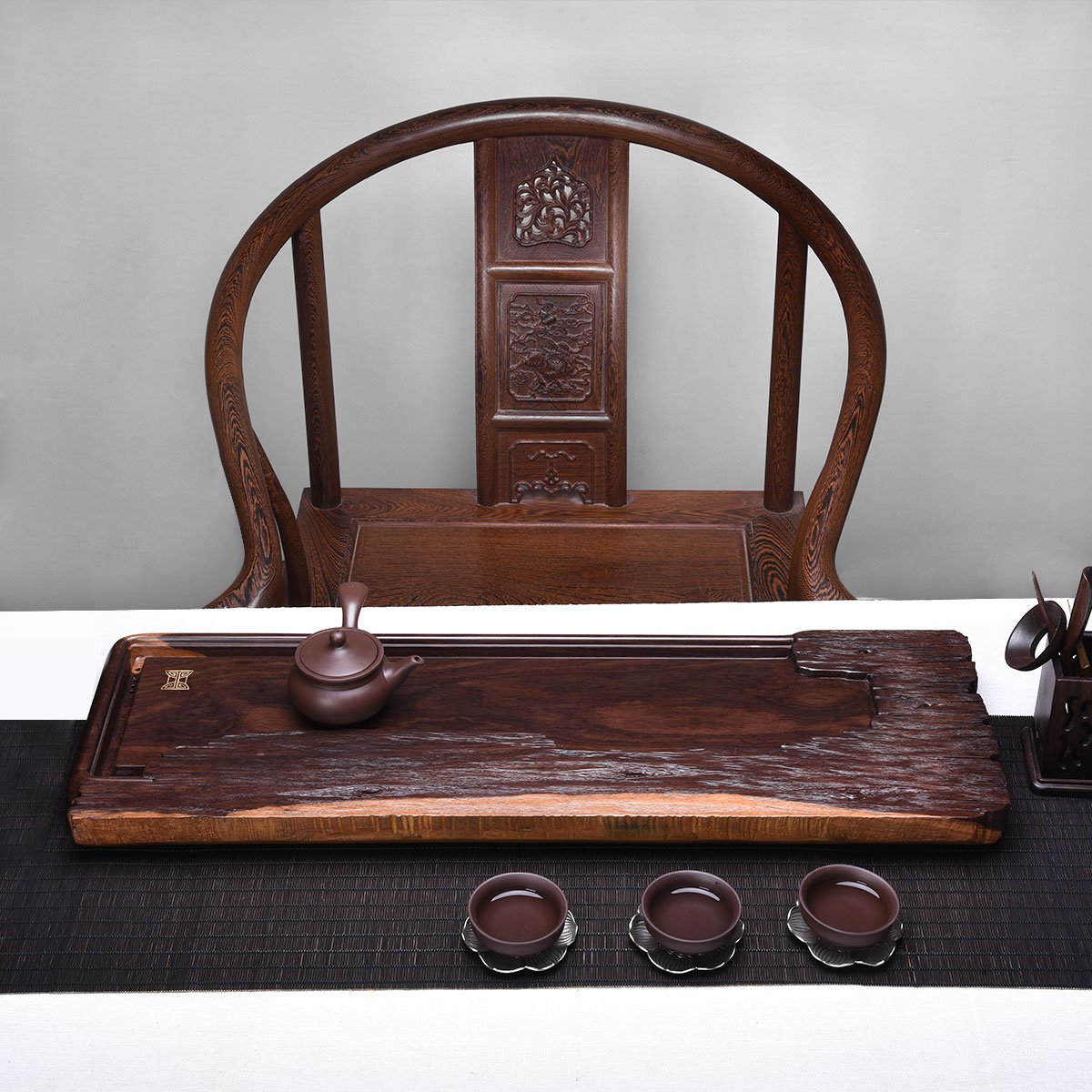 茶盘家用黑檀木整块实木茶盘黑紫檀茶盘托盘茶台原木复古