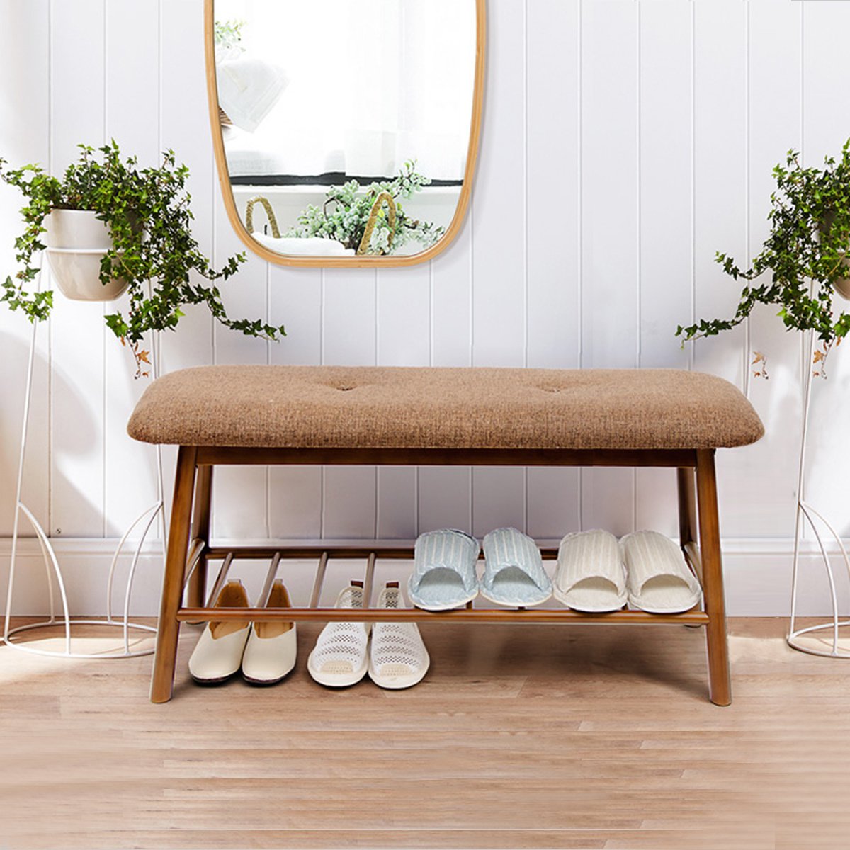 北欧收纳储物凳进门穿鞋凳简约现代鞋柜式实木门口可坐鞋架换鞋凳