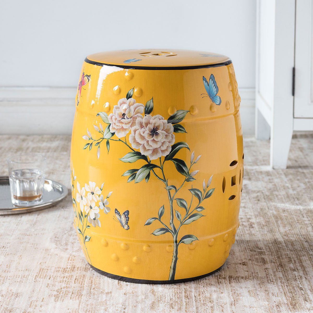 新中式手绘花鸟陶瓷鼓凳x