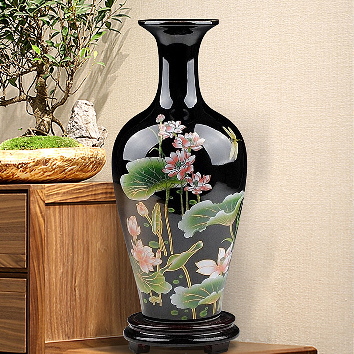 家居陶瓷器客厅釉瓷器电视柜装饰品酒柜插花摆设现代中式花瓶摆件