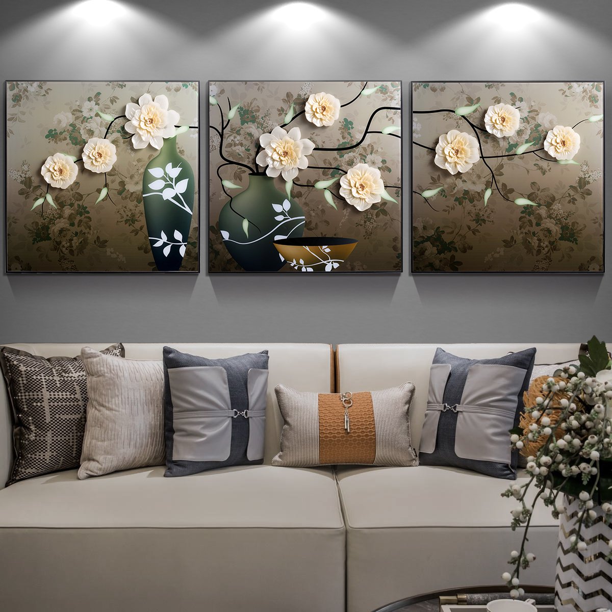 立体60*60cm*3幅组合3d餐厅浮雕画玄关挂画现代简约客厅装饰画