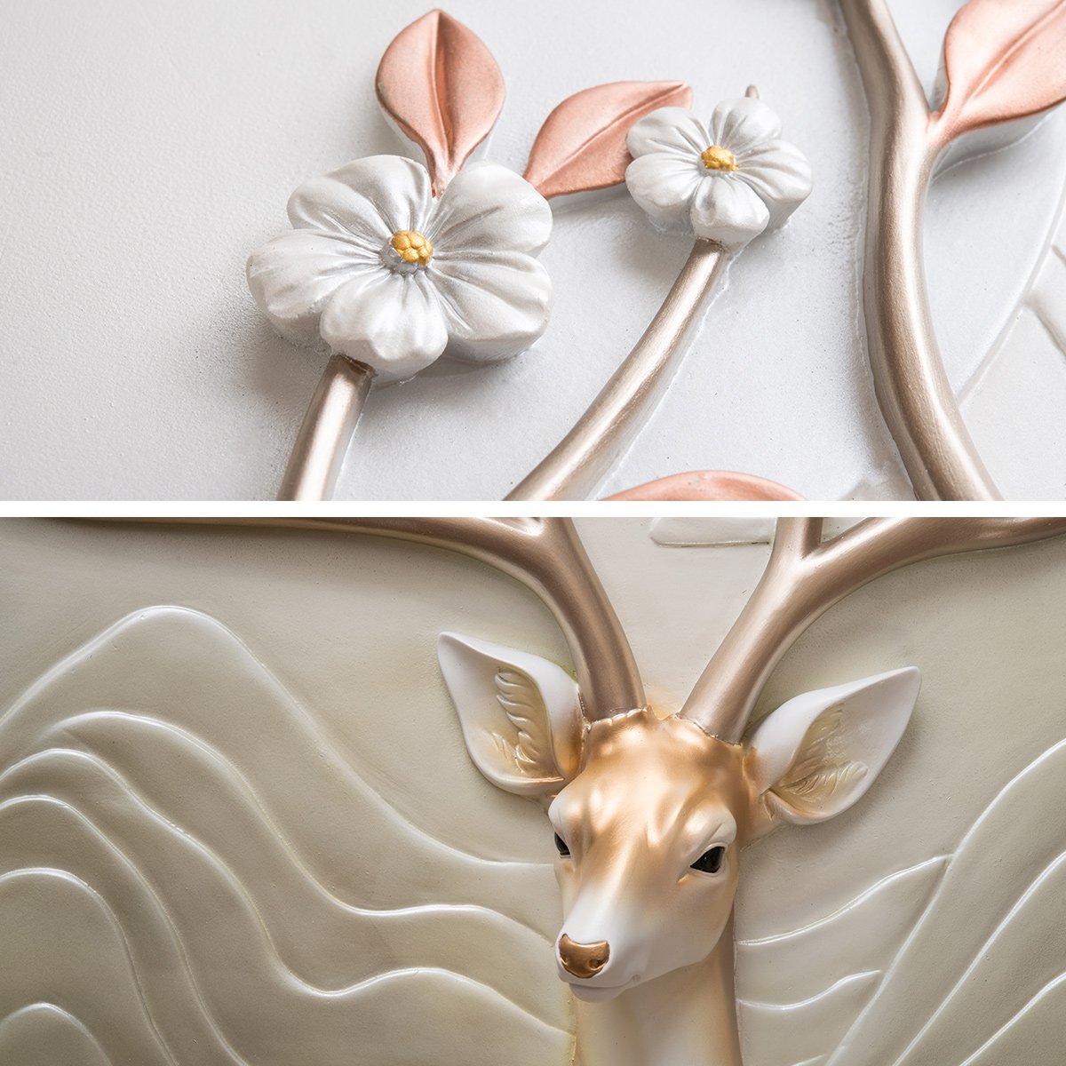 红叶鹿家 竖版玄关装饰画客厅过道壁画立体浮雕画冷水瓷高档发财鹿