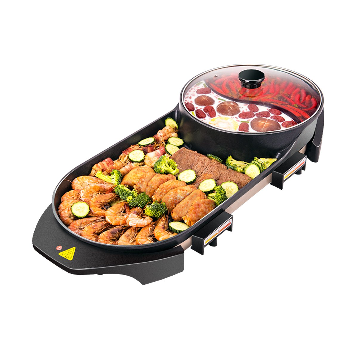 尚烤佳 电烧烤炉家用无烟电烤盘电鸳鸯火锅烤涮一体锅烧烤架lzw-1701a
