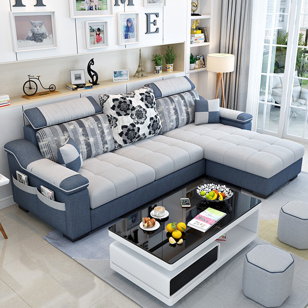 简约现代布沙发小户型客厅家具整装组合可拆洗转角三人位布艺沙发