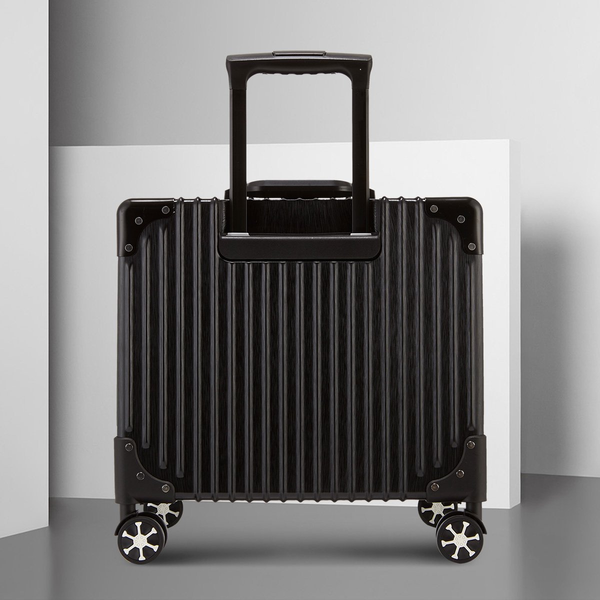 elle 方盒型小款条纹深铝框拉杆箱行李箱旅行箱17寸登机箱