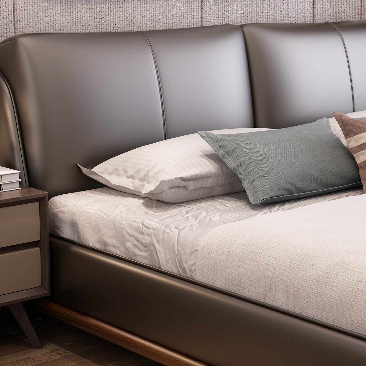 现代软床 北欧实木床简约卧室皮床1.8米单人床双人床