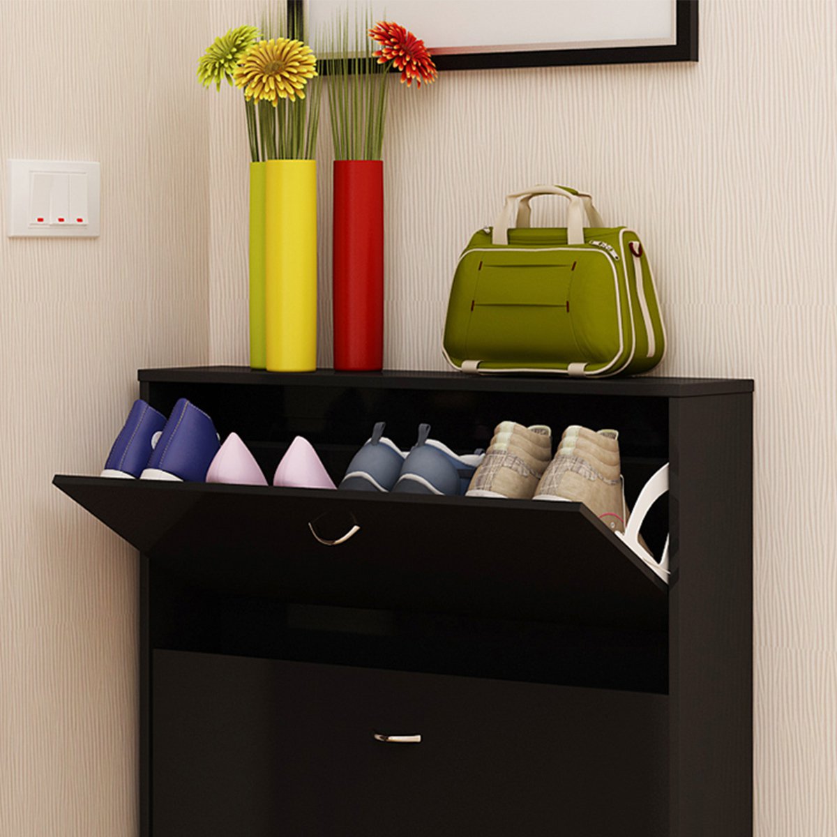 北欧玄关收纳柜子客厅超薄翻斗鞋柜鞋架