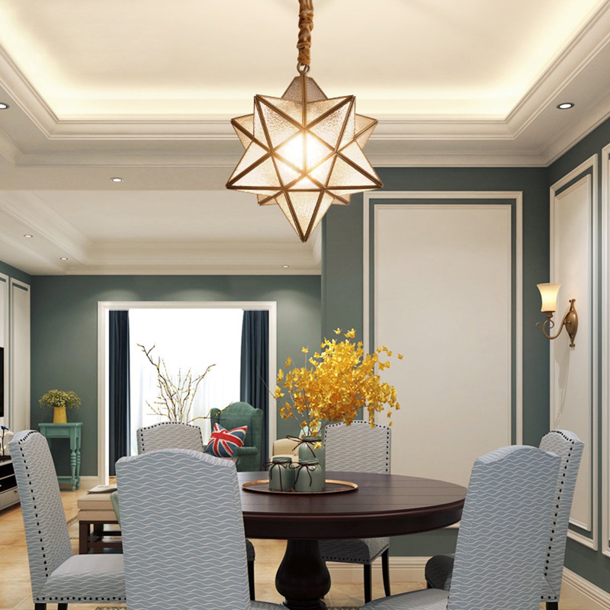 美式全铜过道灯星星走廊灯菱形玄关灯具创意个性入户阳台吊灯