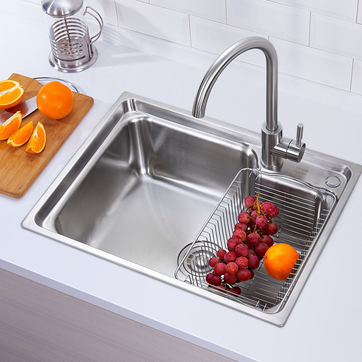304不锈钢水槽】58/62/65/68cm厨房单槽套餐一体台上下洗菜盆洗碗水池