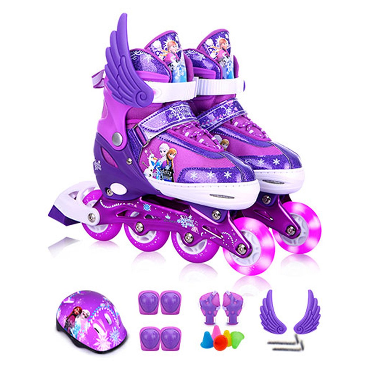 男女童可调闪光旱冰鞋滑冰鞋zm-1037color紫色冰雪公主单闪装_唯品会