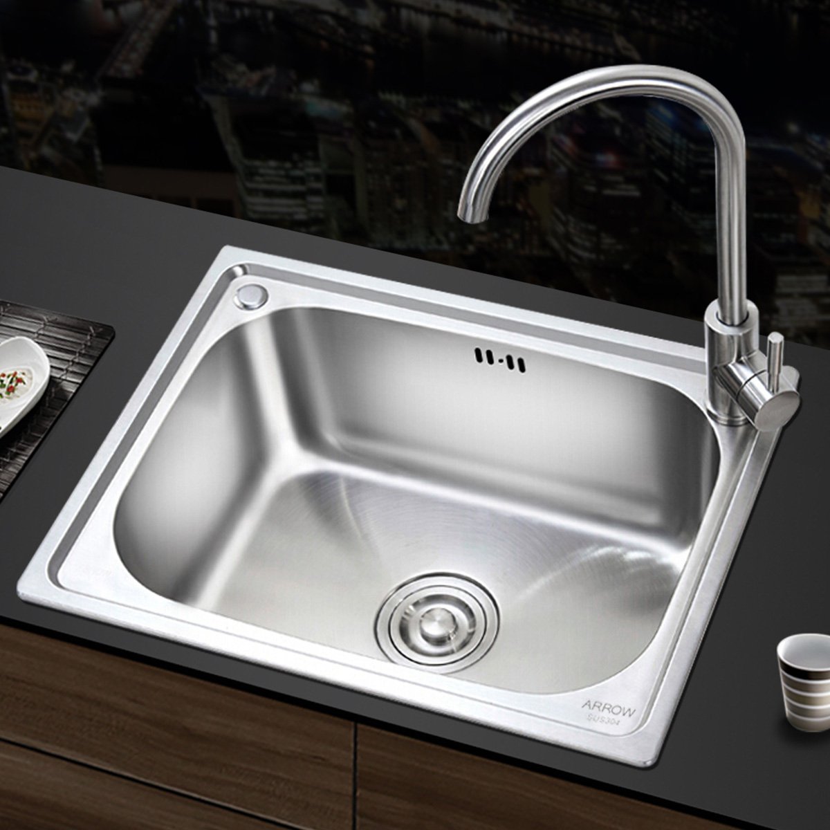 箭牌厨卫旗舰店 箭牌卫浴(arrow)304不锈钢 厨房水槽 单槽套餐 一体