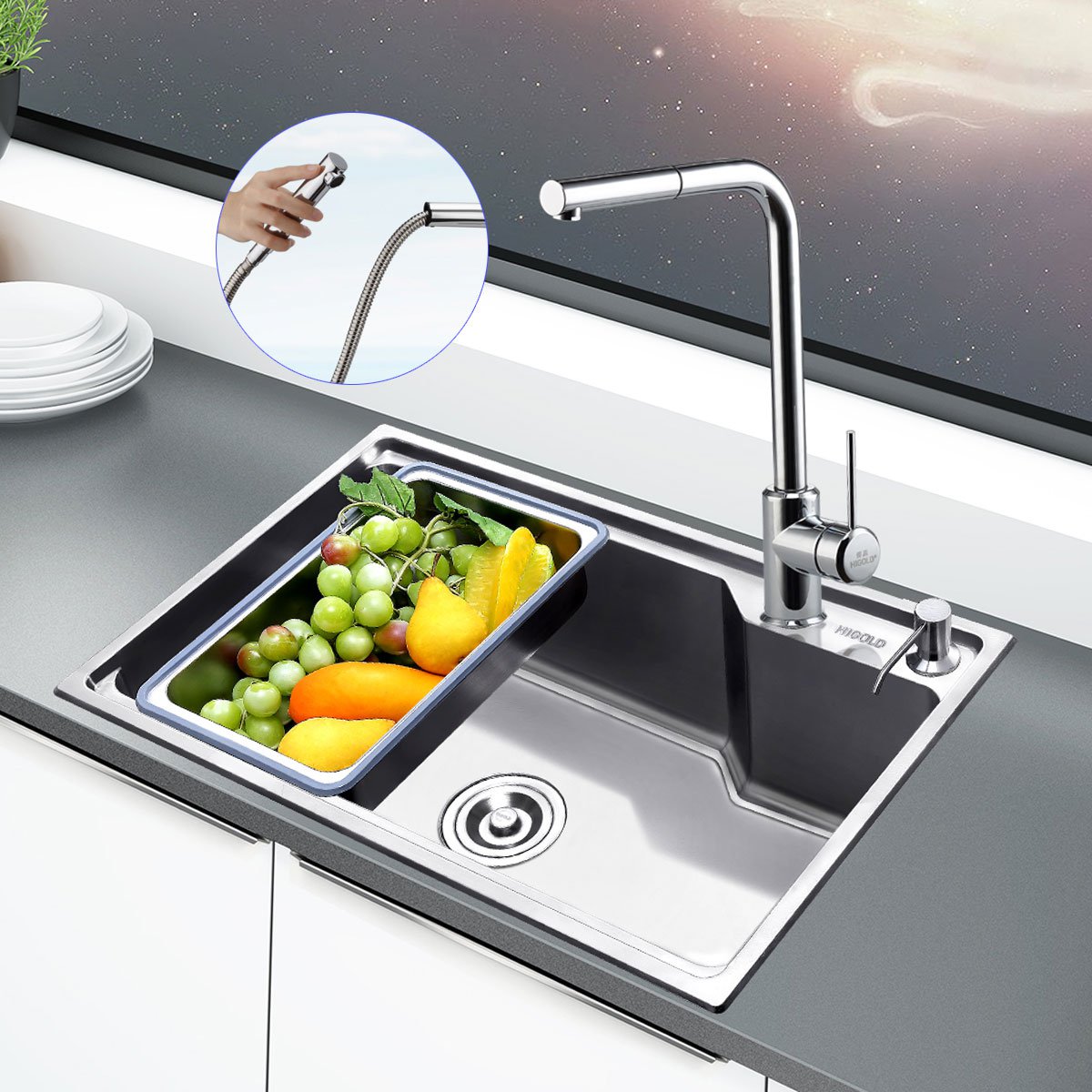 悍高 水槽单槽厨房洗菜盆加厚 304不锈钢洗菜池水池单盆大容量单槽