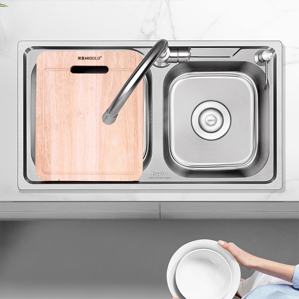 悍高 厨房水槽双槽套餐304洗碗池洗菜盆加厚水盆手工水槽