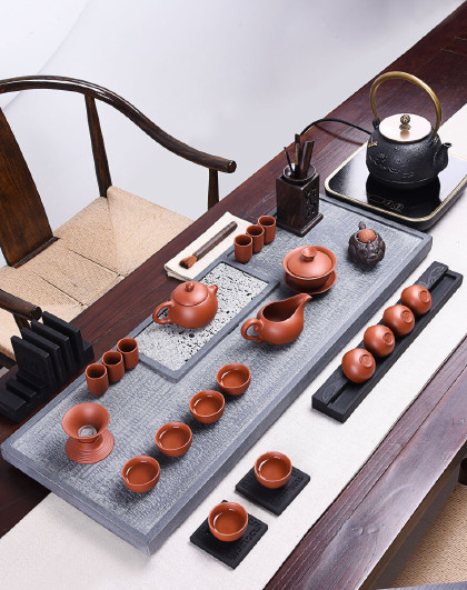 整套紫砂茶具套装家用乌金石茶盘实木功夫茶道茶台泡茶壶茶杯