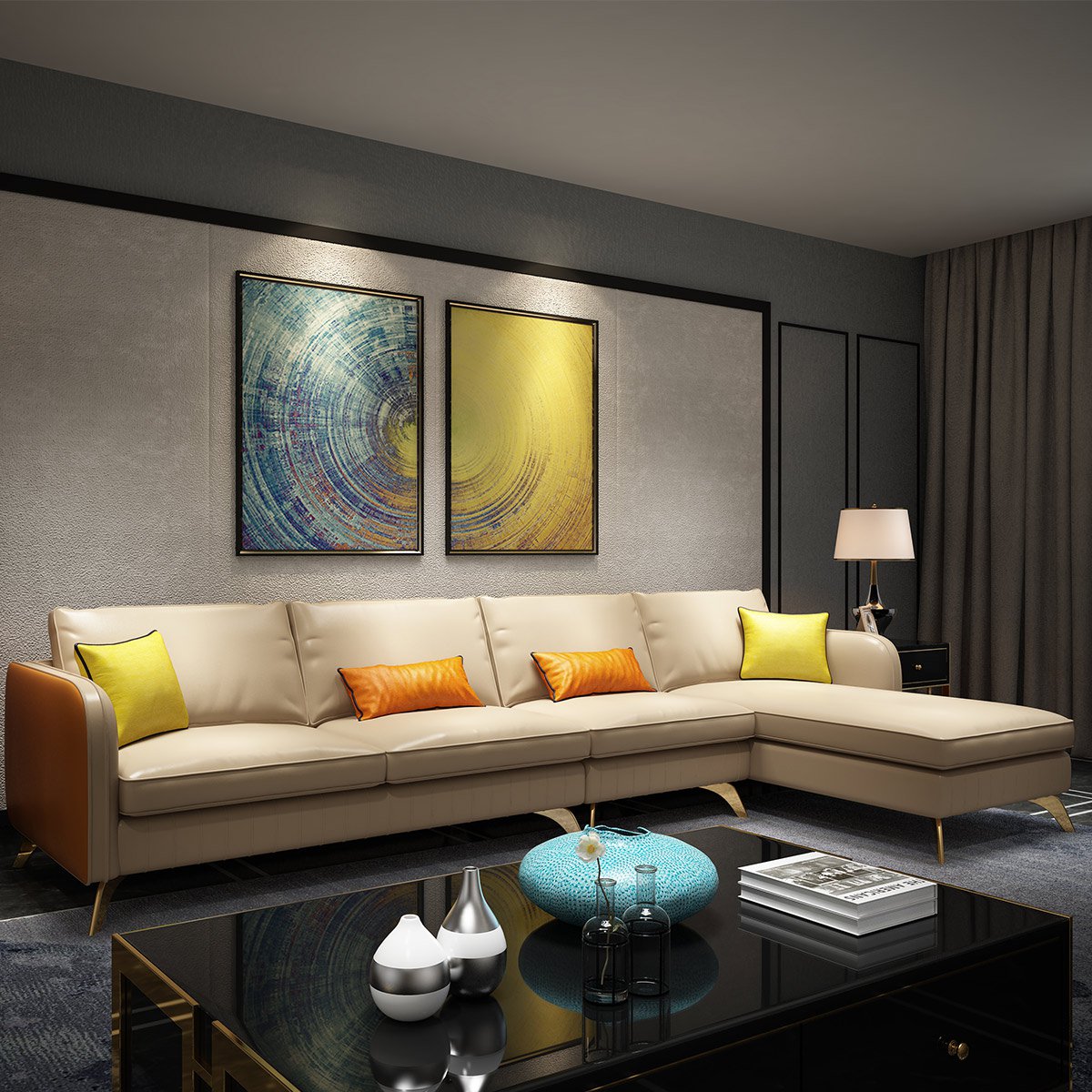 顾里家居 现代真皮沙发 时尚轻奢中小户型组合沙发 样板房沙发设计师