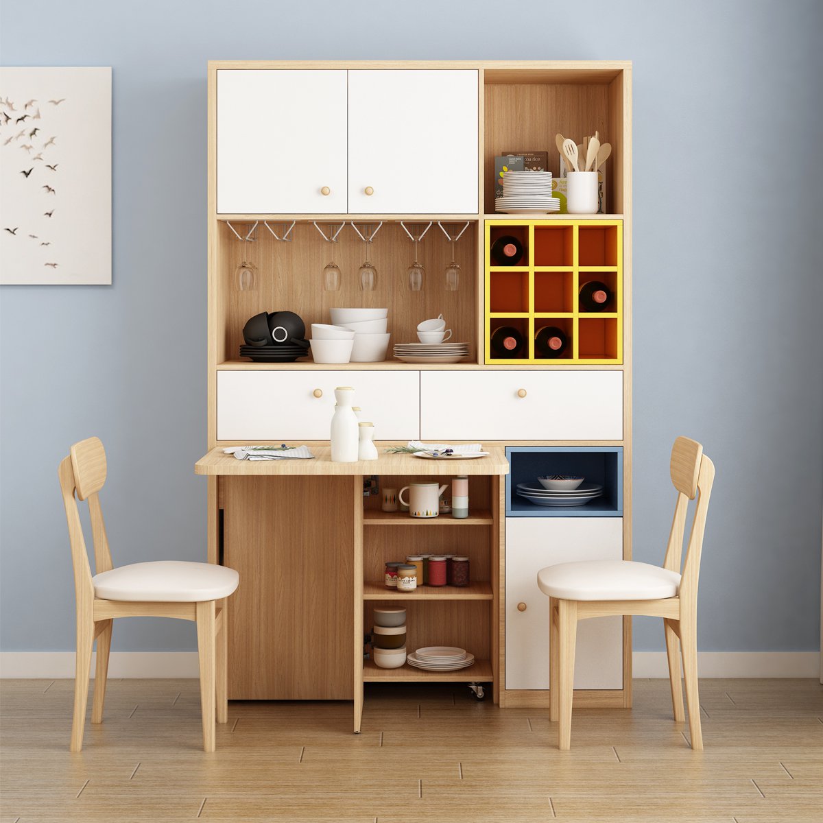 北欧创意个性小户型折叠伸缩餐桌椅组合多功能餐边柜饭桌餐厅家具