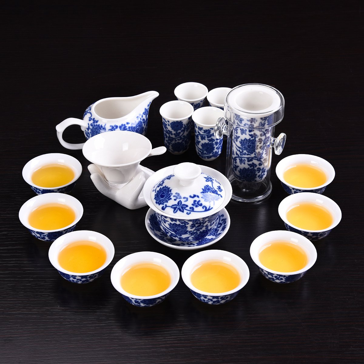 青花瓷莲瓣茶具套装功夫茶具红茶泡茶壶茶海茶杯盖碗整套茶具简约