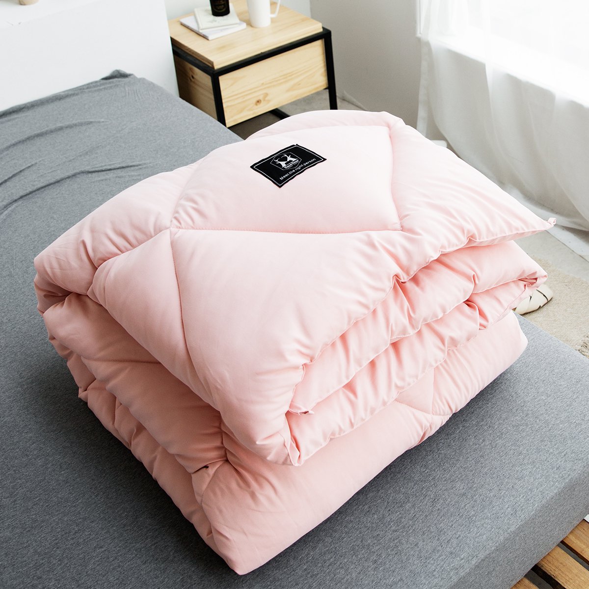 秋冬新品 加厚保暖秋冬被贴布绣简约纯色羽丝绒冬被5-8斤