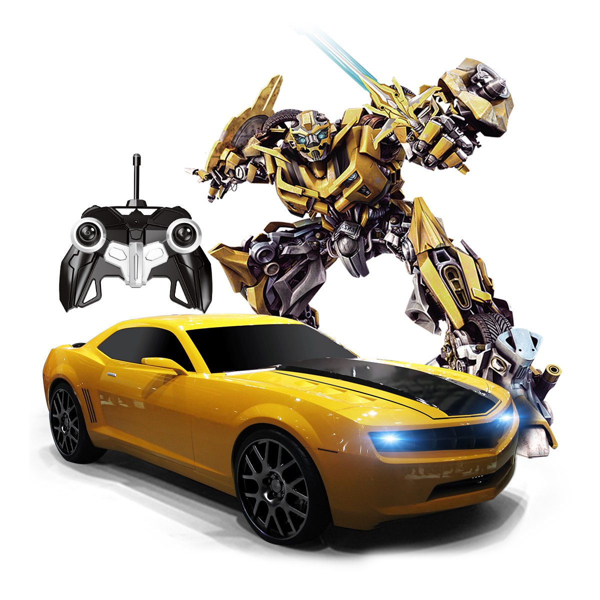 勾勾手【遥控变形】大黄蜂灯光音效一键遥控变形车变形机器人玩具
