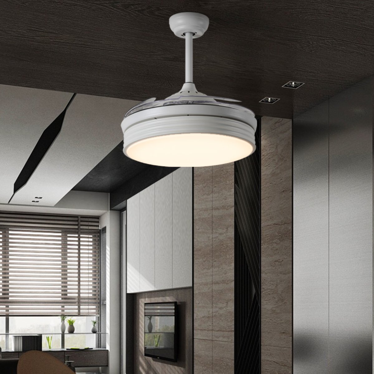 隐形吊扇灯 餐厅风扇灯客厅饭厅家用北欧现代简约带电风扇的吊灯