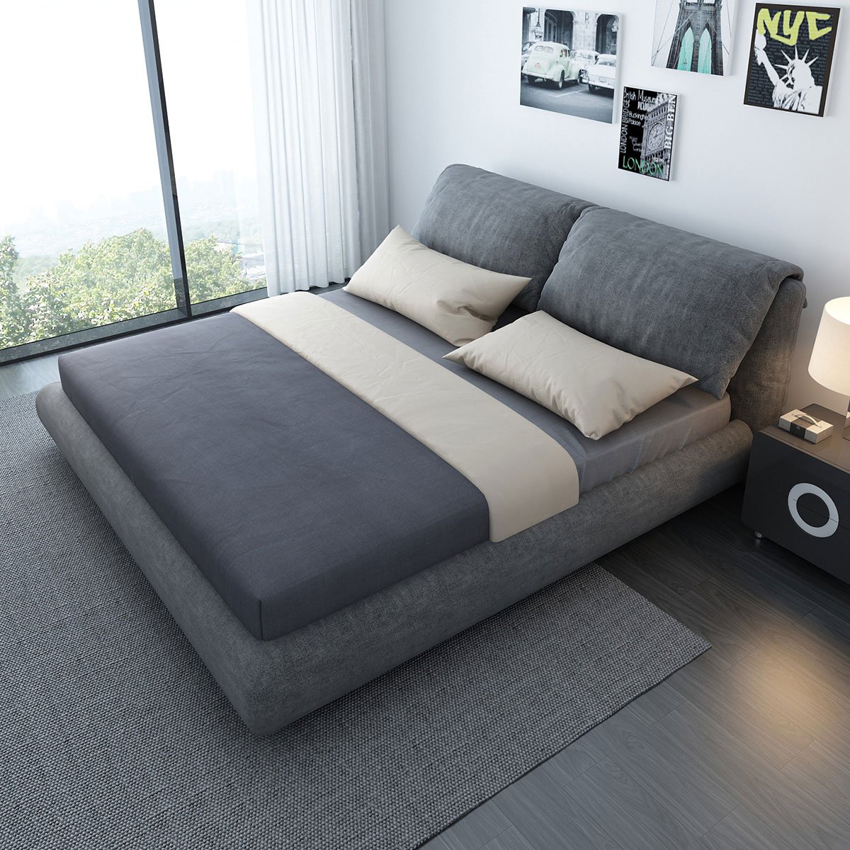 床 双人布艺床大床 现代简约